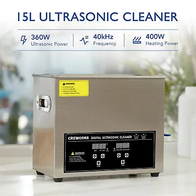 CREWORKS 15L Ultrasonic Cleaning Machine 60W Jewelry Glasses Auto Parts Cleaner • $149.99