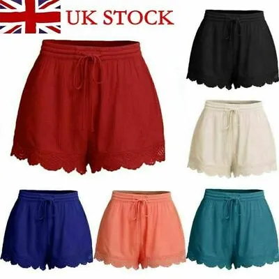 £6.99 • Buy Womens Ladies Elastic Waist Drawstring Lace Hem Beach Shorts Pants Plus Size