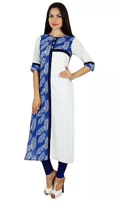 Bimba White Cotton Kurti Designer Ladies Kurta Straight Summer Clothing Tunic • $38.18