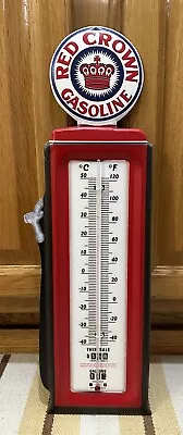 Red Crown Gasoline Thermometer Gas Pump Sign Garage Oil Vintage Style Wall Decor • $38