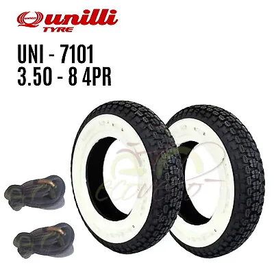 2 Gomme Unilli Un-7101 Fascia Bianca + Camere 3.50-8 4pr X Vespa Vbb Vnb E4 • £75.78