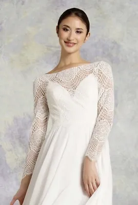 LouLou Bridal LB380 Boho Tea Length Lace Long Sleeves Wedding Dress Gown Sz 26 • £149