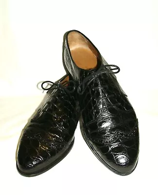 R. MARTEGANI BOUTIQUE Black Croc Alligator Embossed Handmade Leather Oxfords 8.5 • $99.99