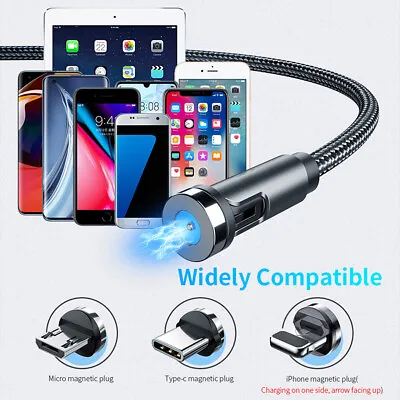 540° Rotate Magnetic Fast Charging Cable Micro USB Type C IPhone Charger Cord US • $2.95