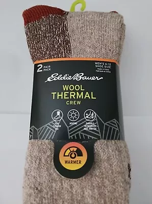 Eddie Bauer Wool Thermal Warmer Full Cushioned 2 Crew Pair Socks Sz.6-12 TAG • $13.99