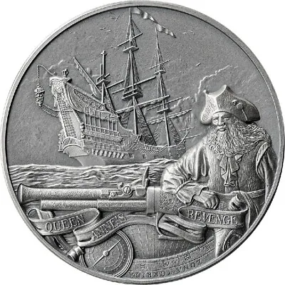 Queen Anne's Revenge Captains Of Fortune 2023 2 Oz $5 Silver Coin Barbados • £144.62