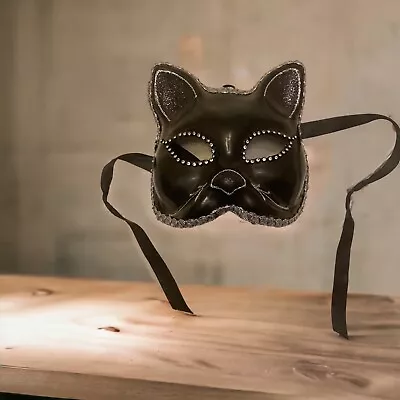 Venetian Black Cat Mask With Rhinestones  - Hand Painted In Italy! • $29.95