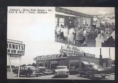 Real Photo Perry Michigan Williams Bakery Restaurant Old Cars Postcard Copy • $11.99