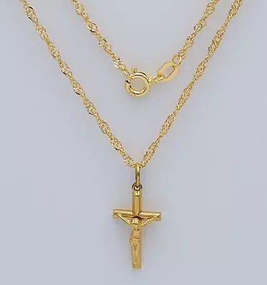 Solid 9ct Yellow Gold Crucifix Pendant Necklace 18  Chain 10mmx15mm New • £89.90