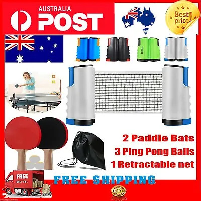 $18.49 • Buy AU Table Tennis Kit Ping Pong Set Retractable Net Rack 2 Bats Portable 3 Balls