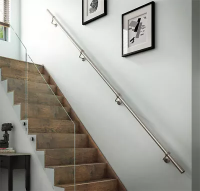 £84.99 • Buy Stainless Steel Handrail Kit Brushed Satin Rail End Caps Brackets 304 Grade 3.6m