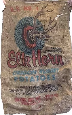 Elk Horn Brand 50lb Potato Sack Burlap Vintage Oregon • $14.99
