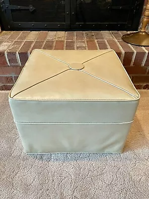 Vintage MCM Square Ottoman Light Tan/ Beige Button-Top Mid Century 18x18x12 • $60