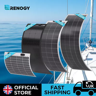 Renogy 50W 100W 200W Solar Panel 12V Flexible Highly Mono Caravan RV Marine Van • £74.99