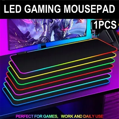 Large Extended LED Gaming Mouse Pad RGB Keyboard Desk Non-slip Mousepad Mat Pc • $23.49