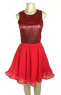 Vintage Cocktail Dress Red Sequin Beaded Mini A Line Glam Oleg Cassini Black Tie • $42.99