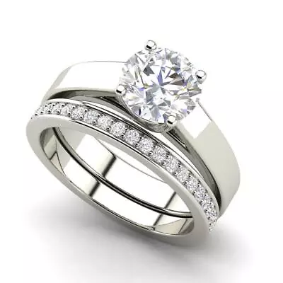 Channel Set 1.5 Carat VS2/F Round Cut Diamond Engagement Ring White Gold Treated • $1760