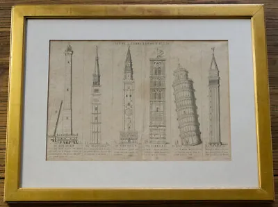 Seven Famous Towers Of Italy 18th Century Engraving After Giuseppe Maria Mitelli • £199