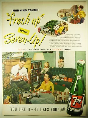 Vintage 1946 7-UP SODA Full-Page Large Magazine Print Ad: CHRISTMAS DECORATING • $5.99