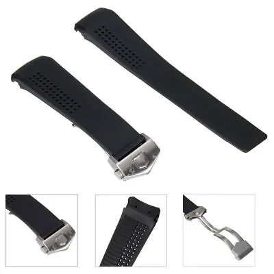 22mm Rubber Dark Watch Band Strap For TagHeuer Carrera Replace Parts With Buckle • £14.09