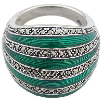 Green Enamel And Marcasite Ring 925 Silver Hallmarked New From Ari D Norman  • £249.10