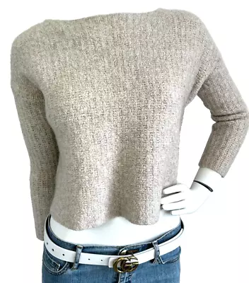 VINCE Sweater Chunky Knit Crop Boatneck Wool Blend 3/4 Sleeve Beige M* • $24.95