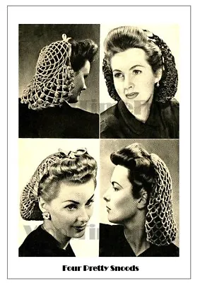 £1.90 • Buy Vintage Knitting/Crochet Pattern 1940s/WW2 Lady's Snoods/Hair Nets. 4 Designs.