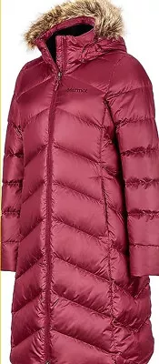 Marmot Women's Montreaux Full-Length Down Puffer Coat Berry Size XL Fur Hood • $89.99