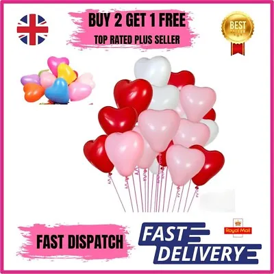 100 Love Heart Valentine's Balloons Wedding Party Romantic Birthday Decoration • £5.10