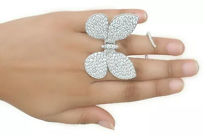 Round Cut White Stone Flying Butterfly Design Women's Round Moving Silver Ring • $226