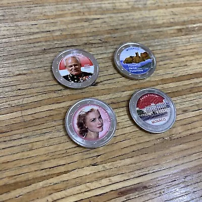 2 Euro Coloured Coin Set Of 4 Monaco: Grace Kelly Rainier III Palace Fortress • $35