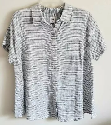 CAbi Hacienda Button Up Top #5257 Size Small Linen Blend Short Sleeve • $25.50