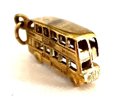 Vintage 9K Yellow Gold Double Decker Bus Charm Pendant; London Or Hong Kong • $124.95