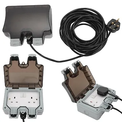 £23.19 • Buy Outdoor IP66 Garden Extension Lead Socket Box IP66 Rated 1m To 10m Black Cable