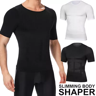 Men's Compression Shirt Undershirt Slimming Tank Tops Vest Abs Slim Body Shaper • £15.79