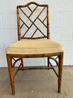Vintage Bamboo Fretwork Chippendale Style Bamboo Wicker Rattan Chair Chinoiserie • $145