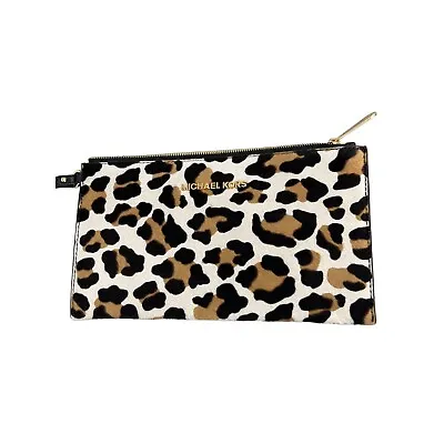 Michael Kors Haircalf Wristlet Clutch Handbag Womens Leather Trim Tan Black • $35.99