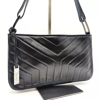  Rare  Yves Saint Laurent YSL Shoulder Bag V-stitched Black Leather #275 • $319