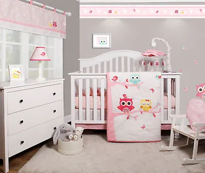 $53.99 • Buy 5 PCS Bumperless Owls Family Baby Girl Nursery Crib Bedding Sets OptimaBaby
