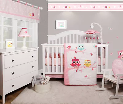 5 PCS Bumperless Owls Family Baby Girl Nursery Crib Bedding Sets OptimaBaby • $35