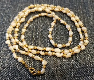 Vintage 29  Genuine Freshwater Rice Pearls W/goldtone Bead Accents • $18.99