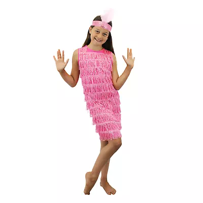 Girls Pink Flapper Dress And Headpiece 1920s Fancy Dress Charleston Costume S-xl • £15.99