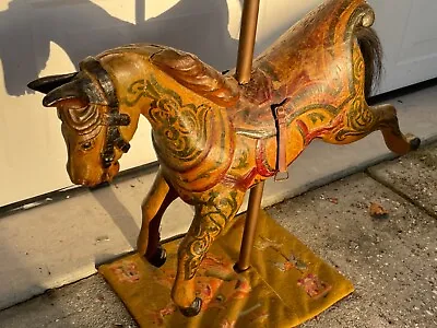 Old Antique Painted Carved Wooden Carousel Horse Jumping Folk Art Merry Go Round • $1250
