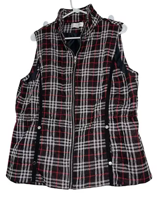 Erin London Womens Quilted Full Zip Vest Size Large Red Black Plaid • $16.14