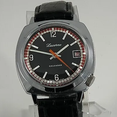 Vintage Lucerne (Alfex) Calendar Watch With Black Dial And 4 O'clock Crown • $124.75