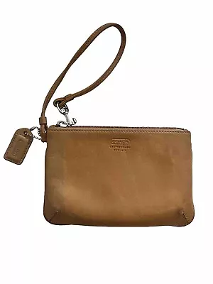 Coach Camel Tan Soft Leather Wristlet Coach Tag Wrist Strap Vintage • $14.49