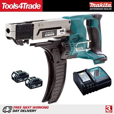 Makita DFR550Z 18V Cordless Auto Feed Screwdriver With 2 X 5Ah Batteries Charger • £420