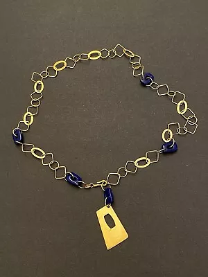 ITALY VERONESE Sterling Silver/Gold Over Necklace With Lapis Lazuli • $45