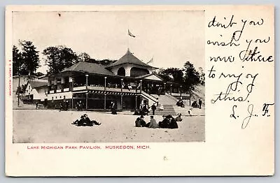 Muskegon Michigan~Lake Michigan Park Pavilion~2nd Floor Balcony~Beach~Vtg UDB PC • $3.70