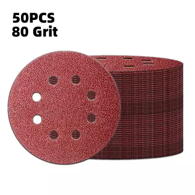 50X 5 Inch 8-Hole Orbital Sander Sandpaper Pads Hook Loop Sanding Discs 80 Grit • $18.99